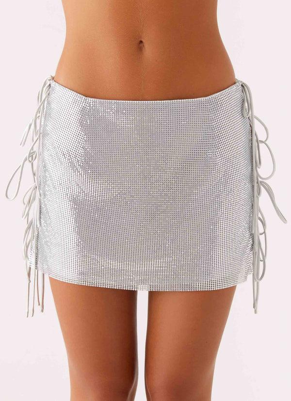 peppermayo Peppermayo Exclusive - Popstar Glomesh Mini Skirt - Silver