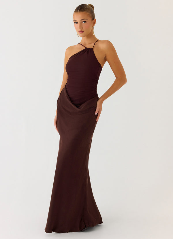 peppermayo Peppermayo Exclusive - Pristin Cupro Maxi Dress - Cool Chocolate peppermayo Peppermayo Exclusive - Pristin Cupro Maxi Dress - Cool Chocolate