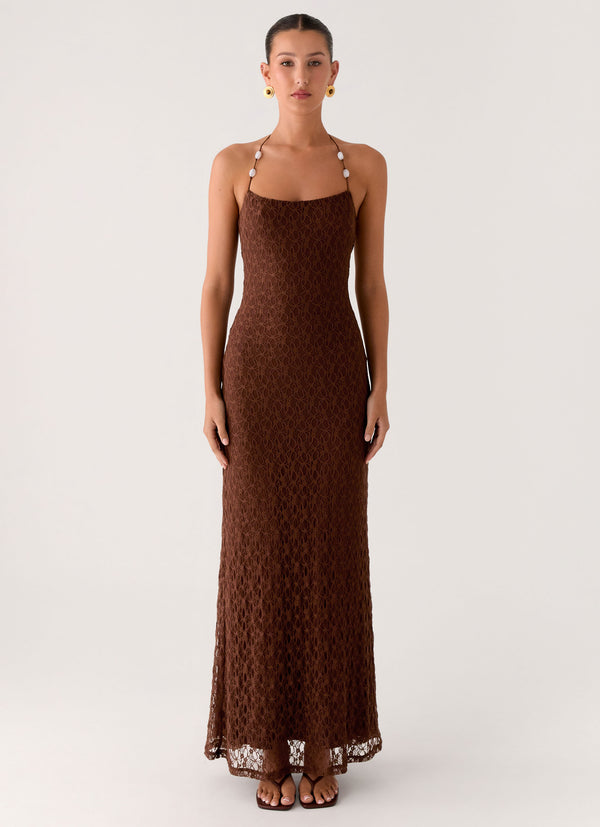 peppermayo Peppermayo Exclusive - Promise Me Lace Maxi Dress - Chocolate