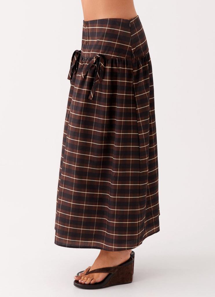 Peppermayo Peppermayo Exclusive - Quiet Places Cotton Midi Skirt - Chocolate Check