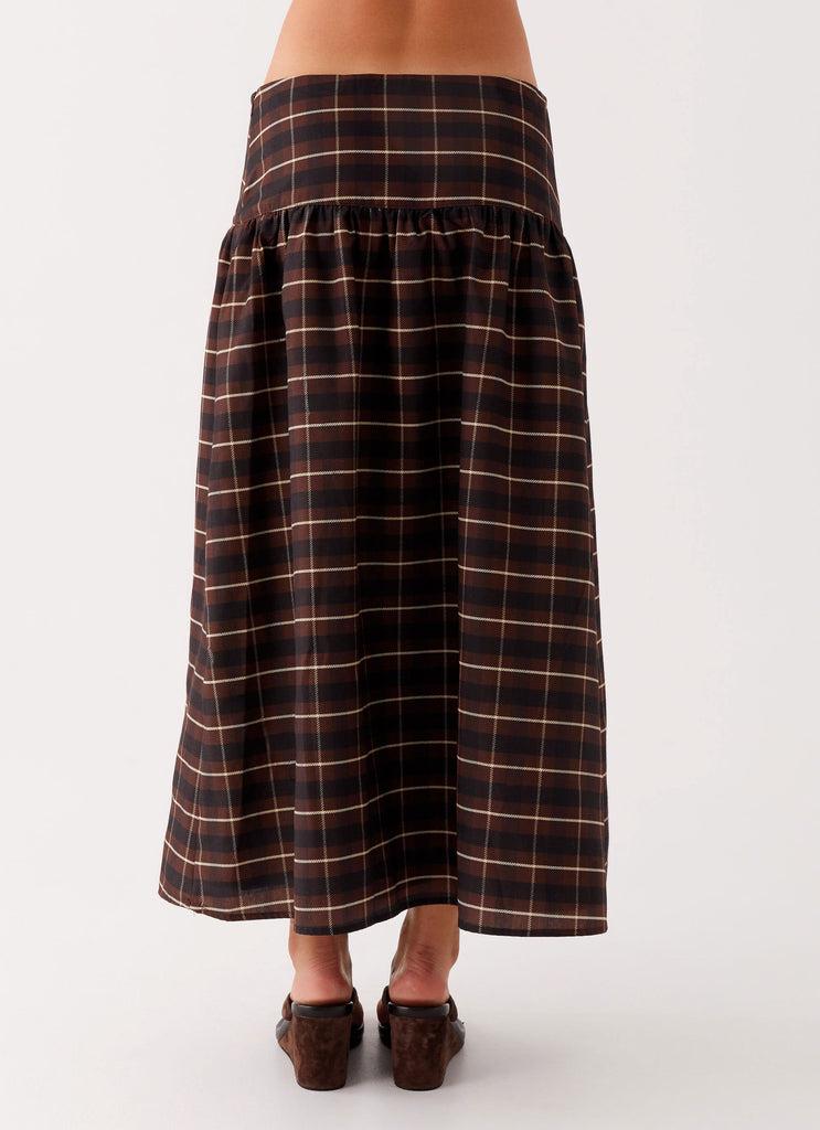 Peppermayo Peppermayo Exclusive - Quiet Places Cotton Midi Skirt - Chocolate Check