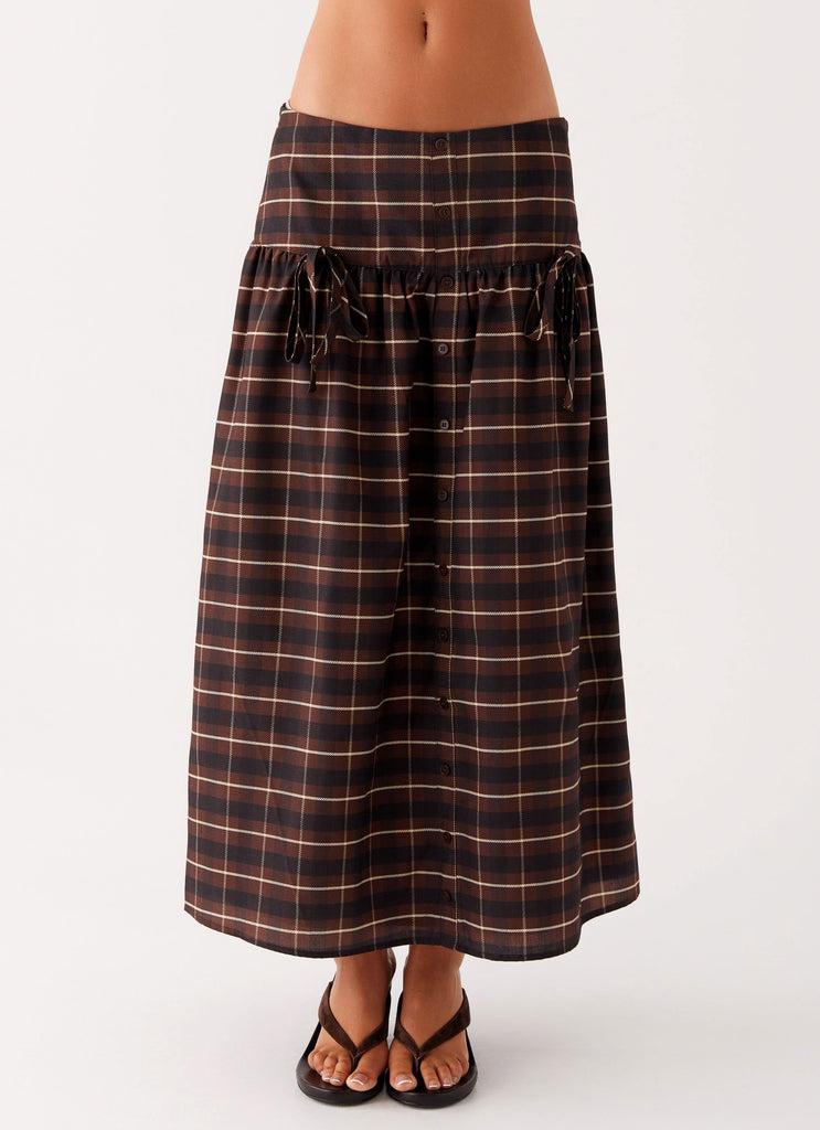 Peppermayo Peppermayo Exclusive - Quiet Places Cotton Midi Skirt - Chocolate Check