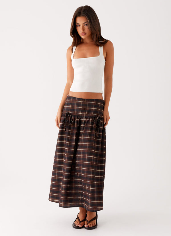 peppermayo Peppermayo Exclusive - Quiet Places Cotton Midi Skirt - Chocolate Check