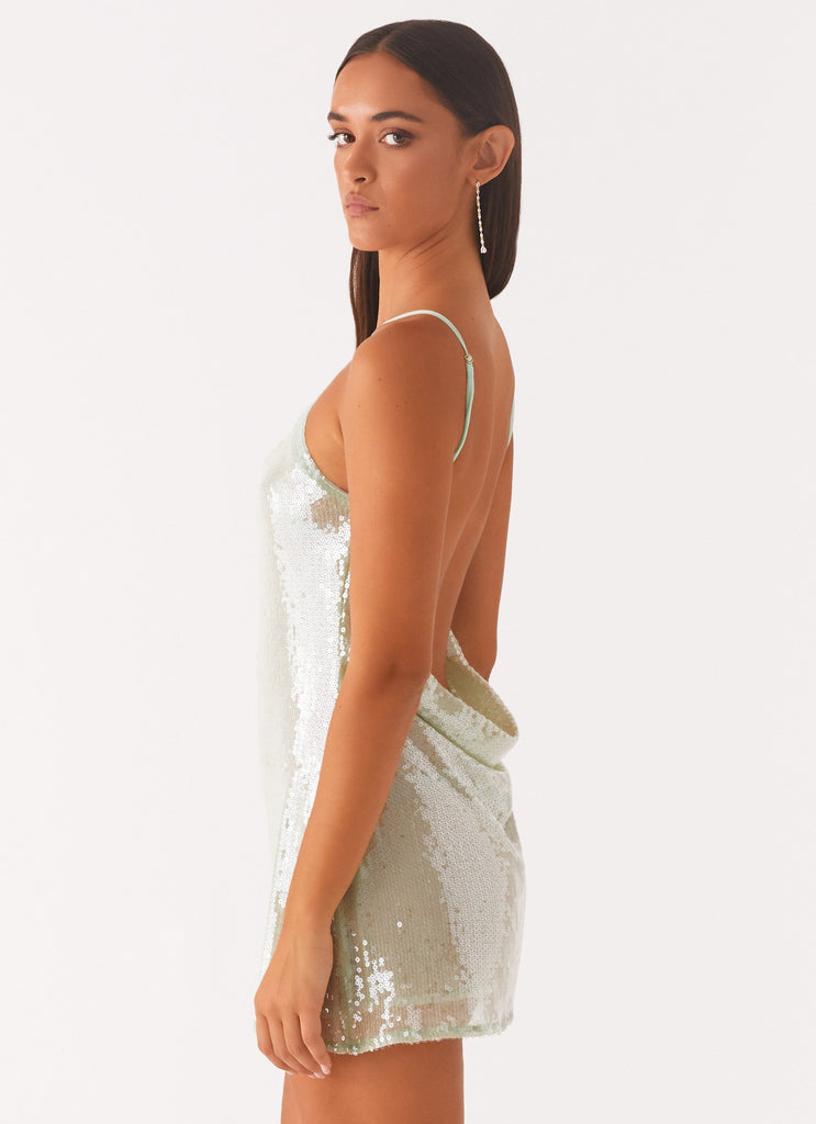 Peppermayo Peppermayo Exclusive - Radiant Energy Cowl Back Mini Dress - Mint