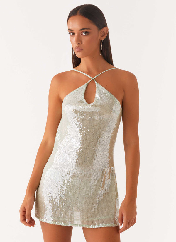 peppermayo Peppermayo Exclusive - Radiant Energy Cowl Back Mini Dress - Mint