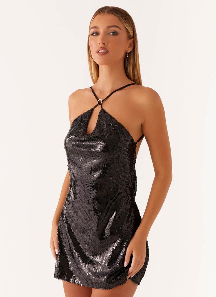 Peppermayo Peppermayo Exclusive - Radiant Energy Cowl Back Mini Dress - Black