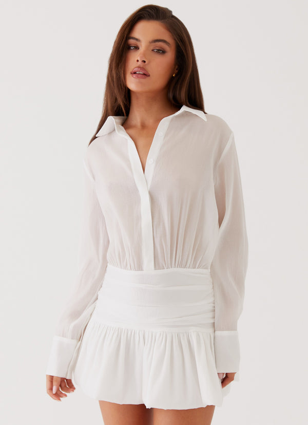 peppermayo Peppermayo Exclusive - Rae Long Sleeve Shirt Dress - White