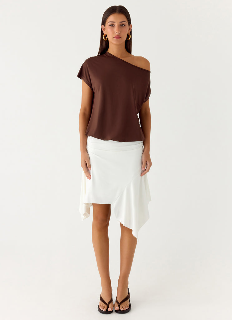 Peppermayo Peppermayo Exclusive - Raeni Off Shoulder Top - Chocolate