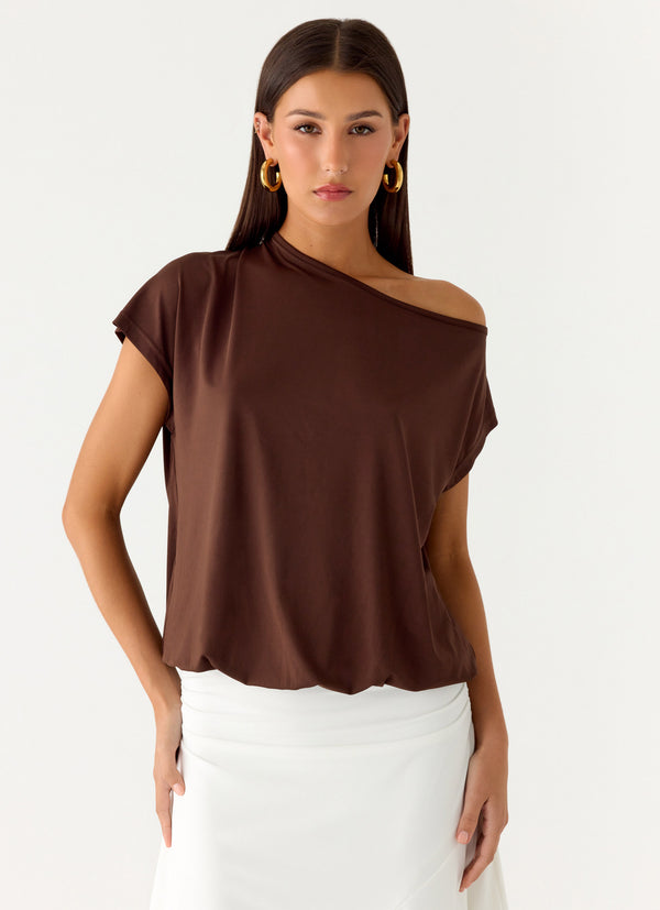 peppermayo Peppermayo Exclusive - Raeni Off Shoulder Top - Chocolate