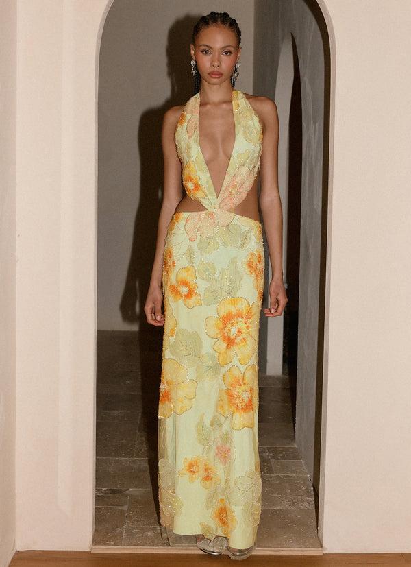 peppermayo Peppermayo Exclusive - Really Something Beaded Maxi Dress - Green Floral Beaded