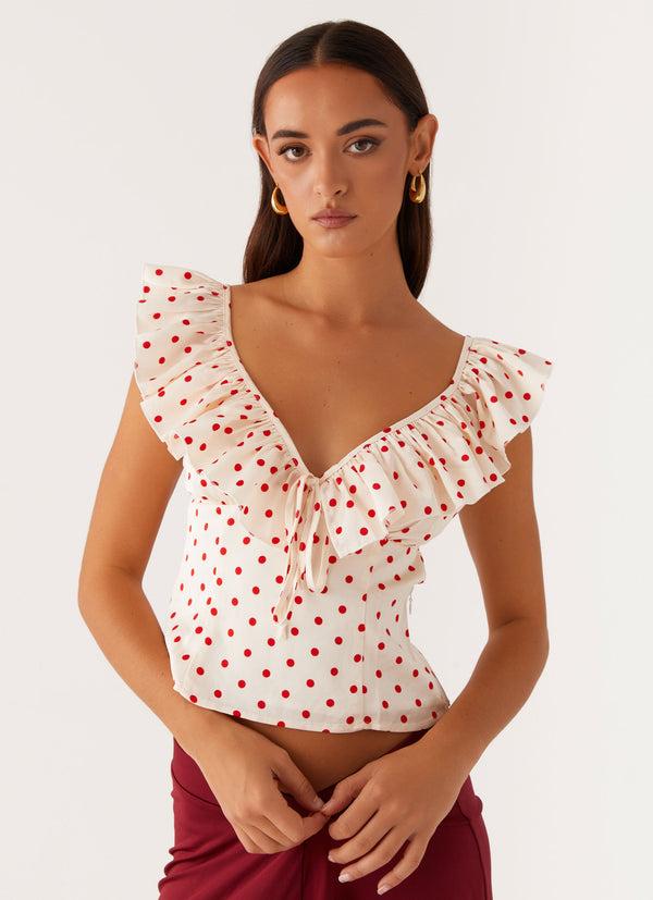 peppermayo Peppermayo Exclusive - Regan Ruffle Top - Red Polka Dot