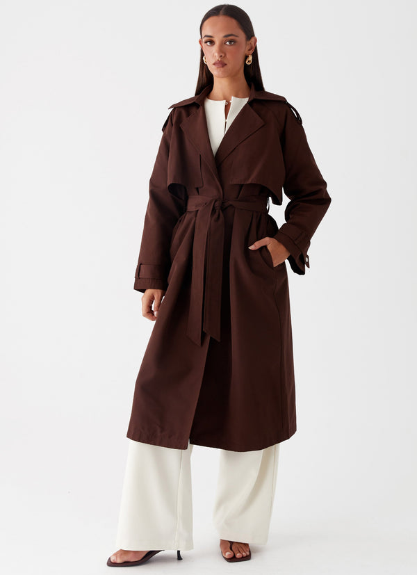 peppermayo Peppermayo Exclusive - Rent Free Trench Coat - Chocolate