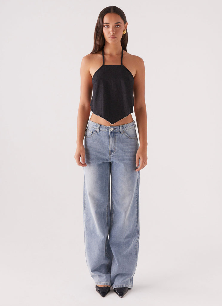 Peppermayo Peppermayo Exclusive - Rexi Halter Denim Top - Washed Black