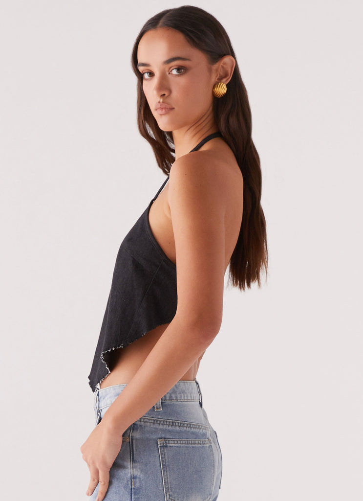 Peppermayo Peppermayo Exclusive - Rexi Halter Denim Top - Washed Black