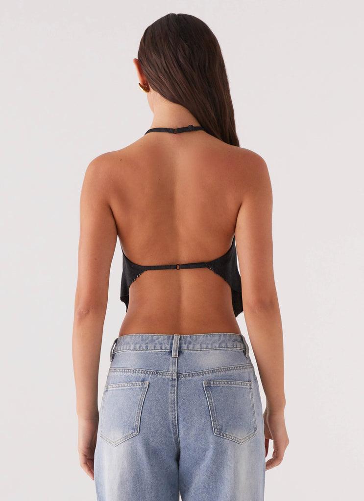 Peppermayo Peppermayo Exclusive - Rexi Halter Denim Top - Washed Black