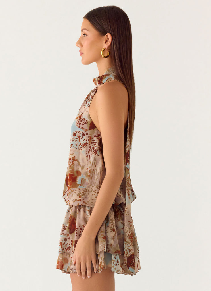 Peppermayo Peppermayo Exclusive - Rhodanthe Drop Waist Mini Dress - Desert Blur