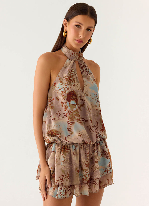 peppermayo Peppermayo Exclusive - Rhodanthe Drop Waist Mini Dress - Desert Blur
