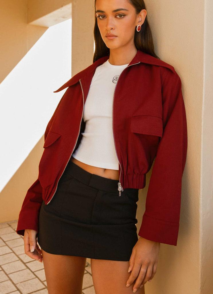 Peppermayo Peppermayo Exclusive - Right Direction Oversized Bomber Jacket - Deep Red