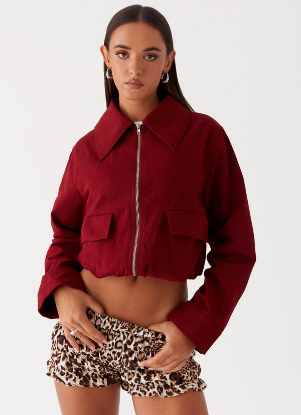 peppermayo Peppermayo Exclusive - Right Direction Oversized Bomber Jacket - Deep Red