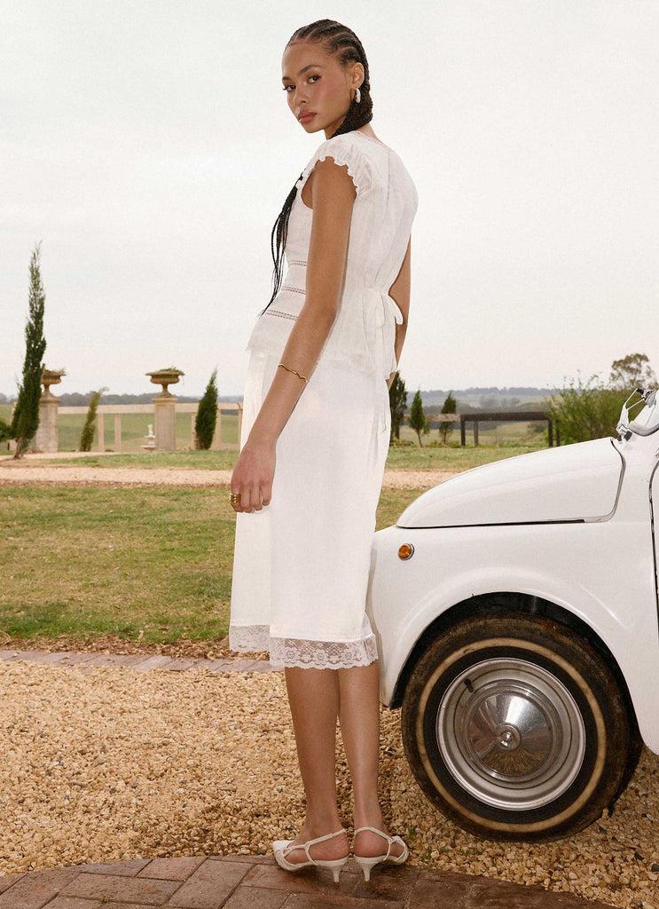 Peppermayo Peppermayo Exclusive - Rina Low Rise Satin Midi Skirt - White