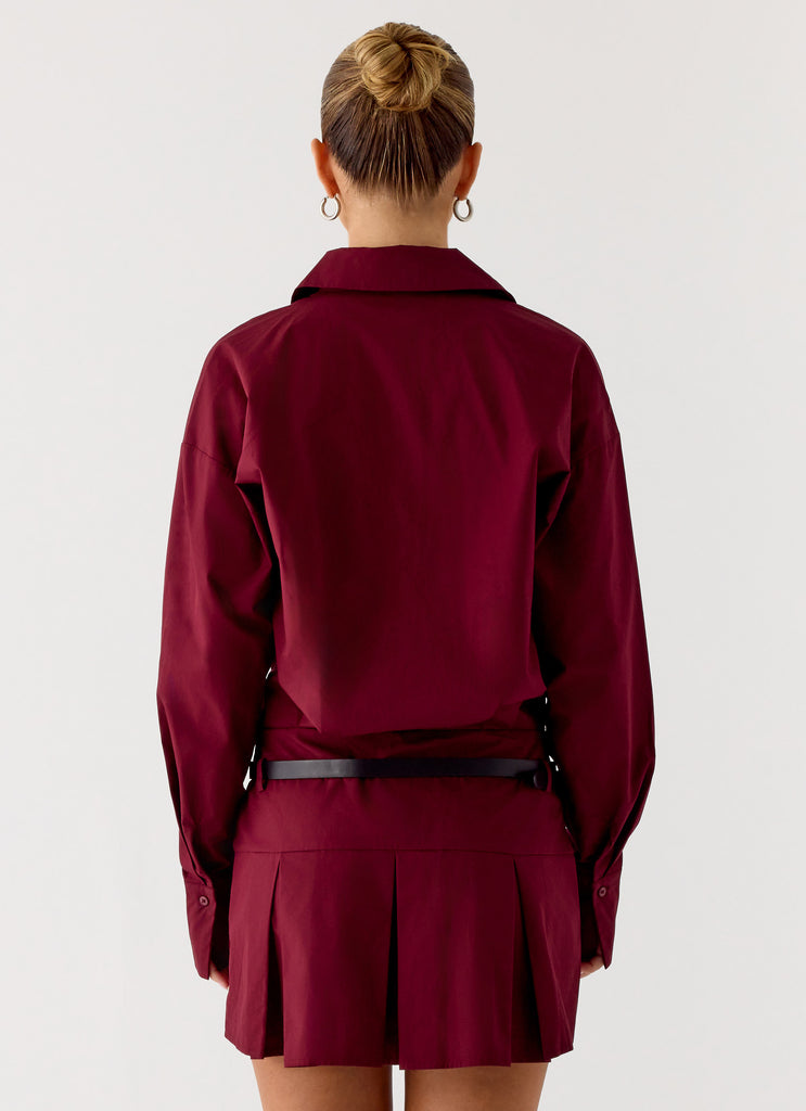 Peppermayo Peppermayo Exclusive - Rio Pleated Shirt Mini Dress - Maroon