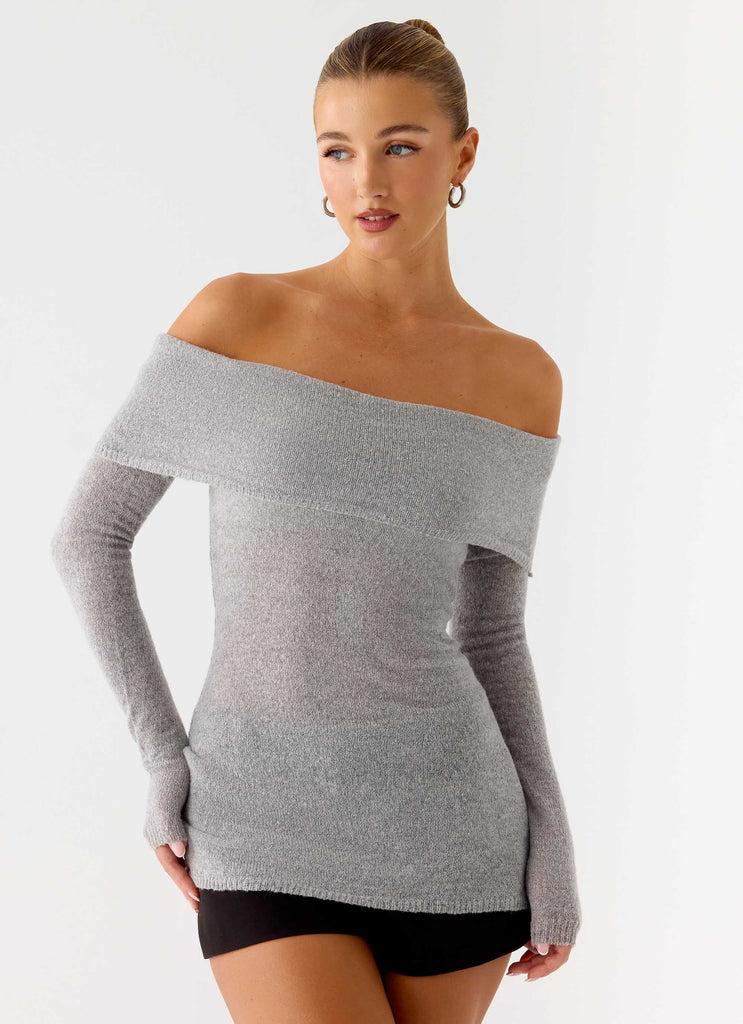 Peppermayo Peppermayo Exclusive - Romeo Bardot Knit Top - Grey