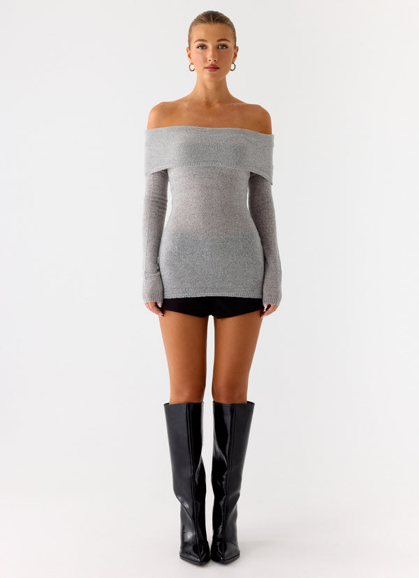 peppermayo Peppermayo Exclusive - Romeo Bardot Knit Top - Grey