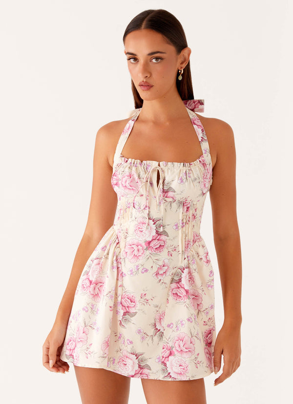 peppermayo Peppermayo Exclusive - Rosalie Halter Mini Dress - Vintage Pink Floral