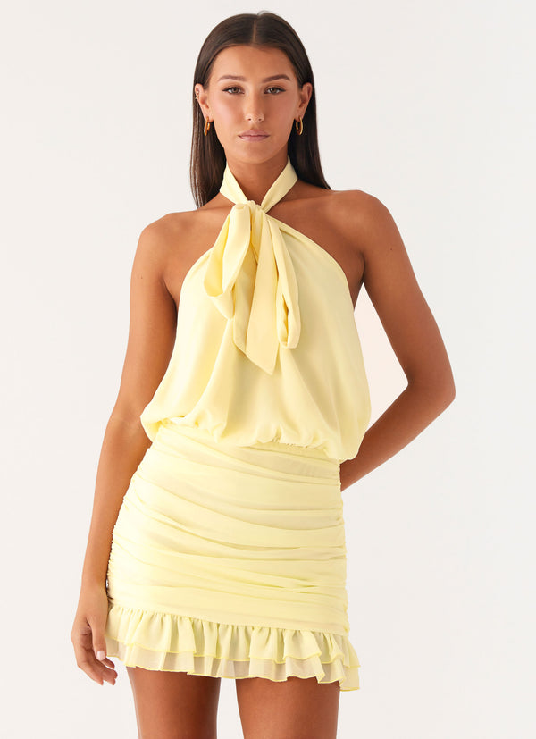 peppermayo Peppermayo Exclusive - Saebi Tie Neck Mini Dress - Lemon