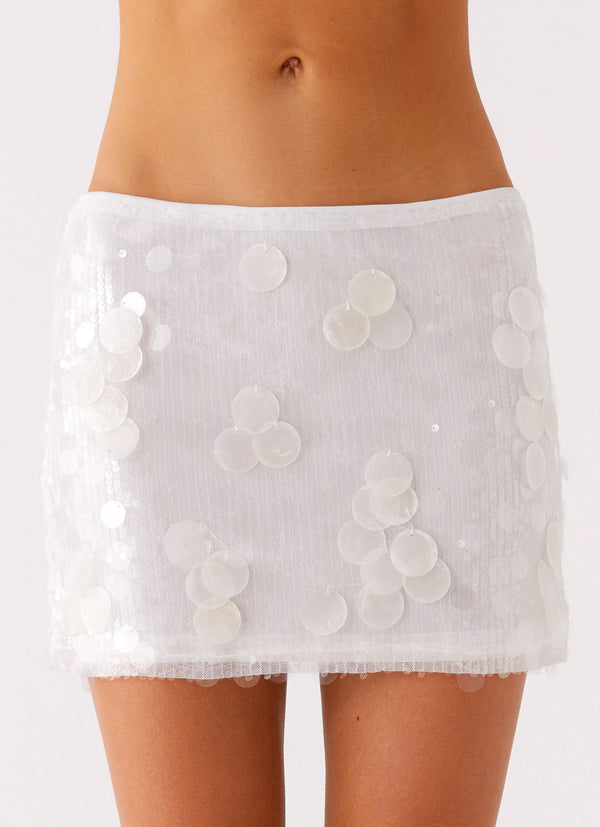 peppermayo Peppermayo Exclusive - Salihah Sequin Shell Mini Skirt - White