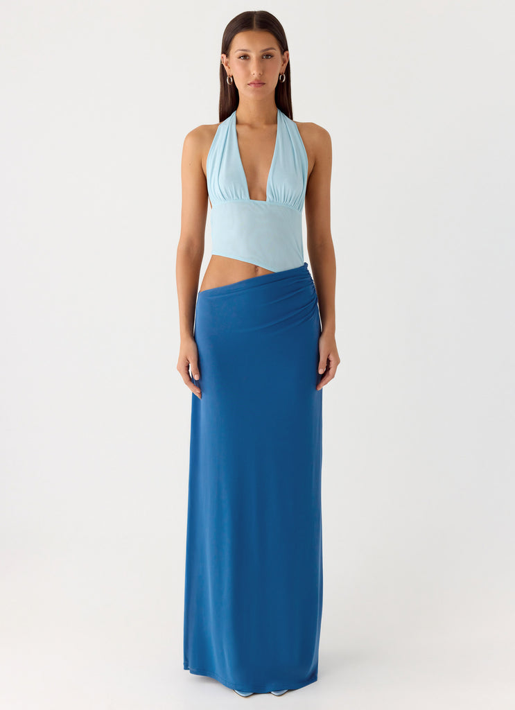 Peppermayo Peppermayo Exclusive - Saresther Halter Neck Maxi Dress - Blue