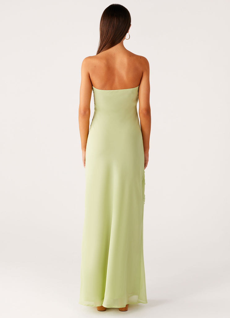 Peppermayo Peppermayo Exclusive - Sassafras Beaded Flower Strapless Maxi Dress - Lime