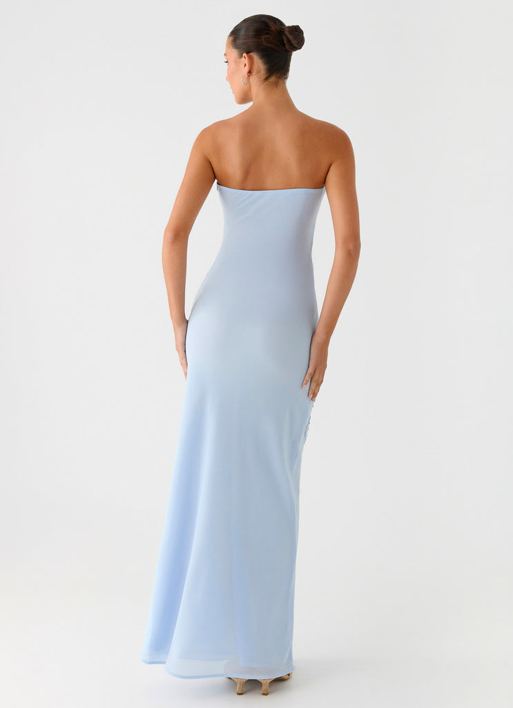 Peppermayo Peppermayo Exclusive - Sassafras Beaded Flower Strapless Maxi Dress - Blue