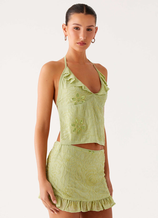 peppermayo Peppermayo Exclusive - Savoir Beaded Halter Top - Mint