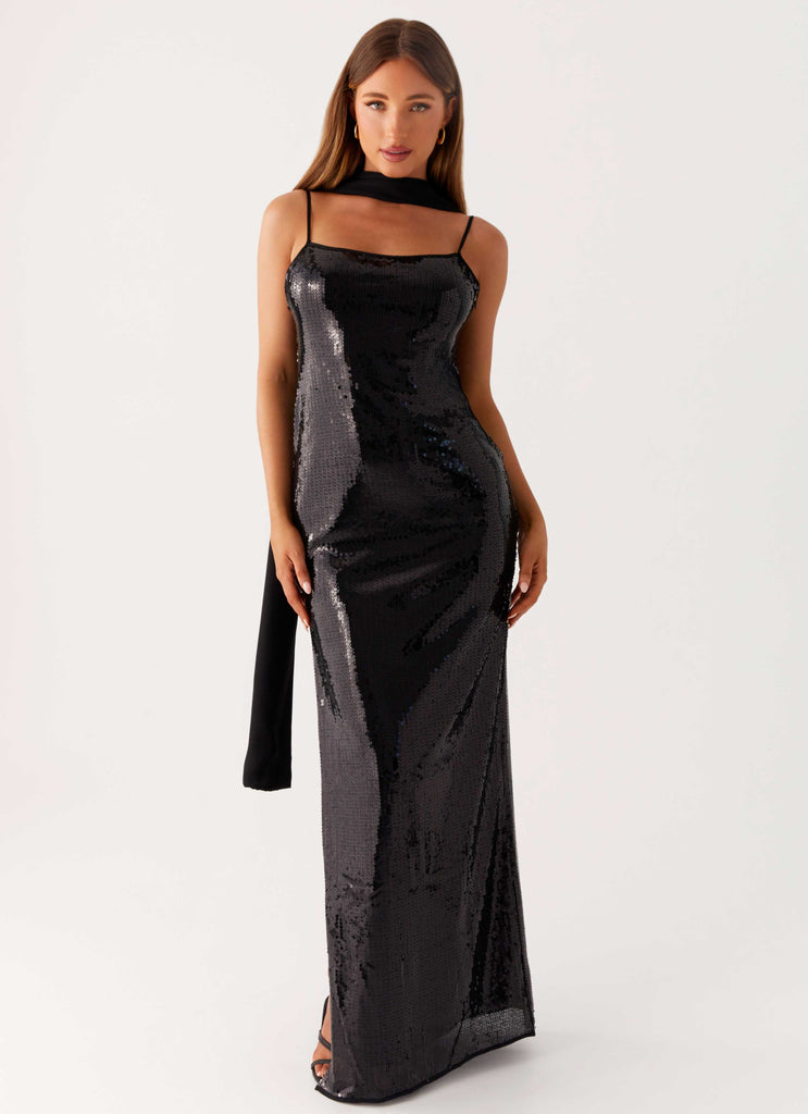 Peppermayo Peppermayo Exclusive - Scarf Neck Sequins Maxi Dress - Black