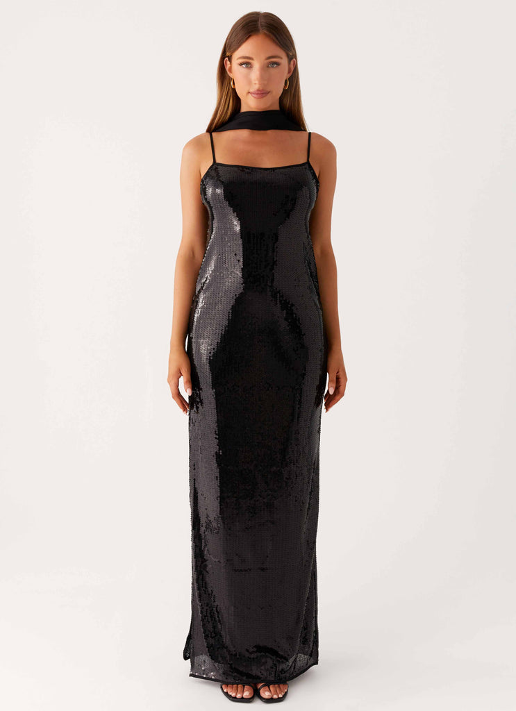 Peppermayo Peppermayo Exclusive - Scarf Neck Sequins Maxi Dress - Black