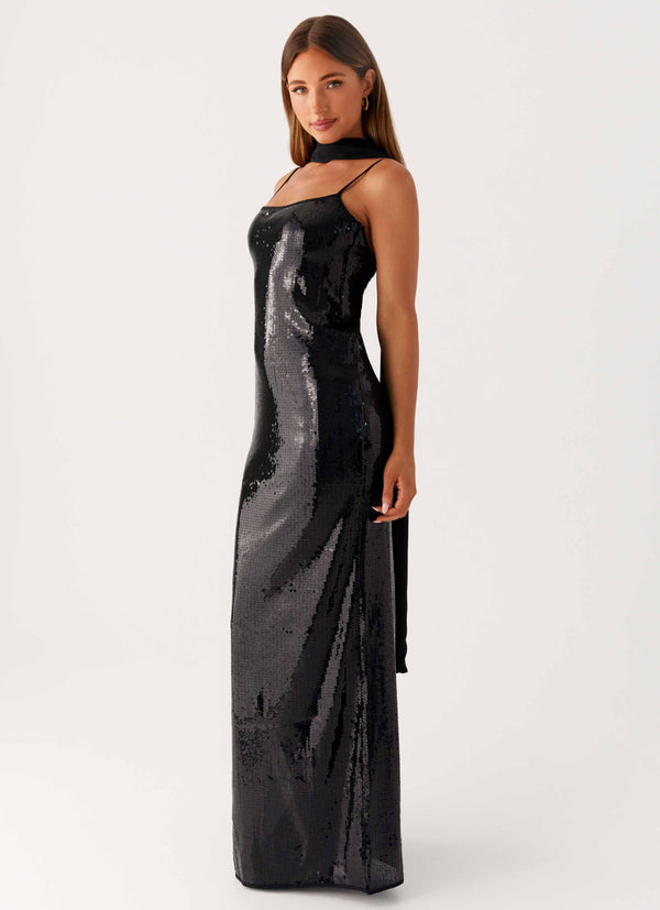 peppermayo Peppermayo Exclusive - Scarf Neck Sequins Maxi Dress - Black