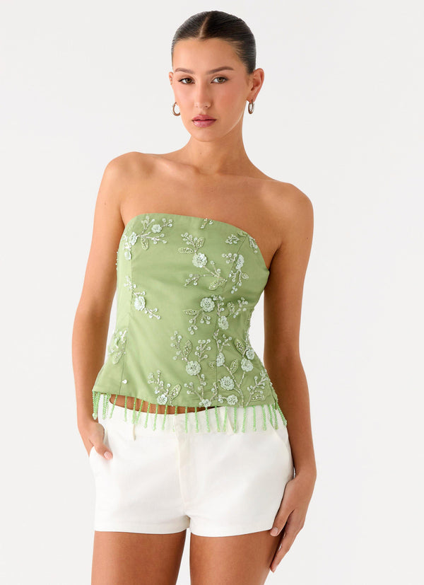 peppermayo Peppermayo Exclusive - Sea Garden Beaded Strapless Top - Green