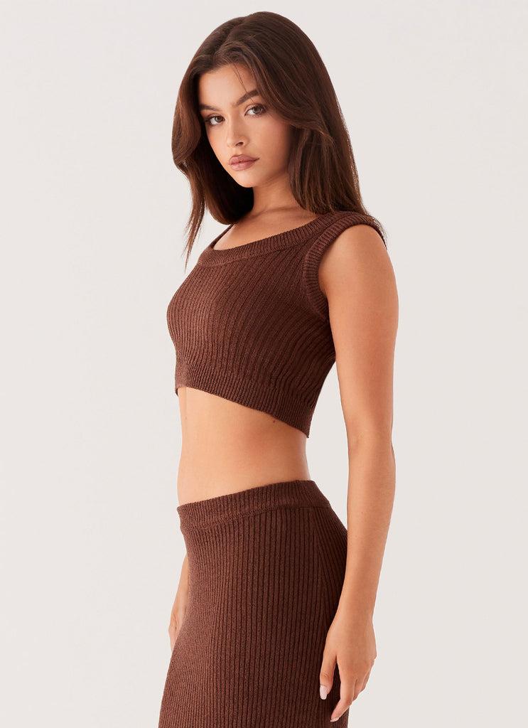 Peppermayo Peppermayo Exclusive - Season Fever Knit Crop Top - Chocolate