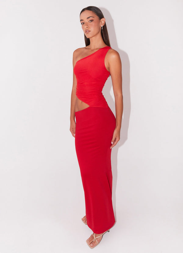 peppermayo Peppermayo Exclusive - Seranella One Shoulder Maxi Dress - Cherry Red