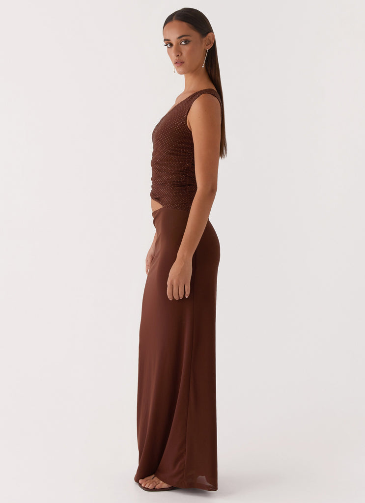 Peppermayo Peppermayo Exclusive - Seranella Sequin One Shoulder Maxi Dress - Chocolate