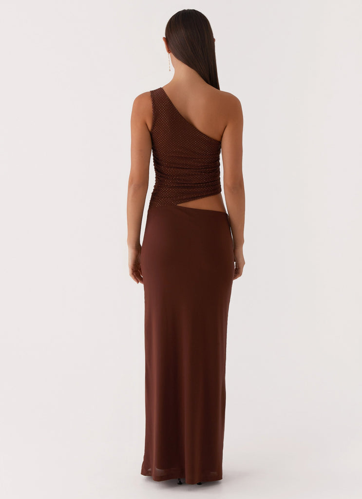 Peppermayo Peppermayo Exclusive - Seranella Sequin One Shoulder Maxi Dress - Chocolate