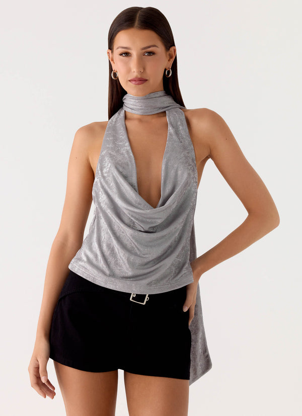peppermayo Peppermayo Exclusive - Shining Lights Cowl Top - Silver