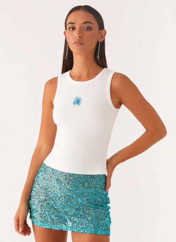 peppermayo Peppermayo Exclusive - Signature Beaded Logo Tank - White