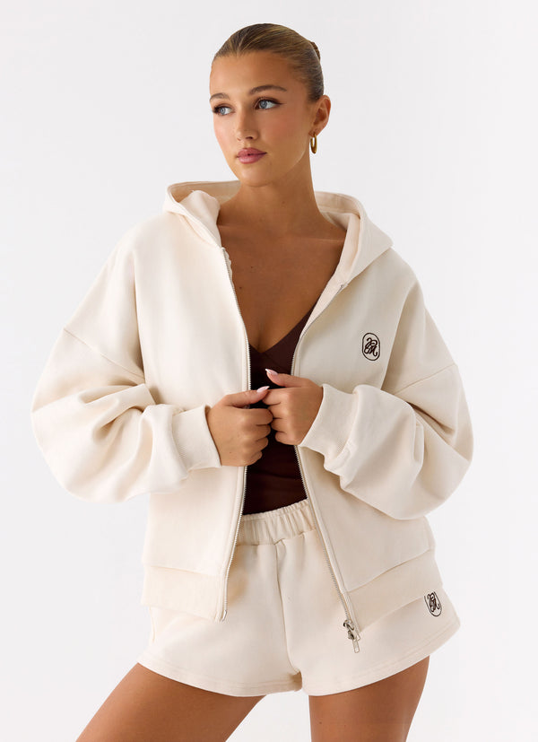 peppermayo Peppermayo Exclusive - Signature Double Zip Up Hoodie - Cream