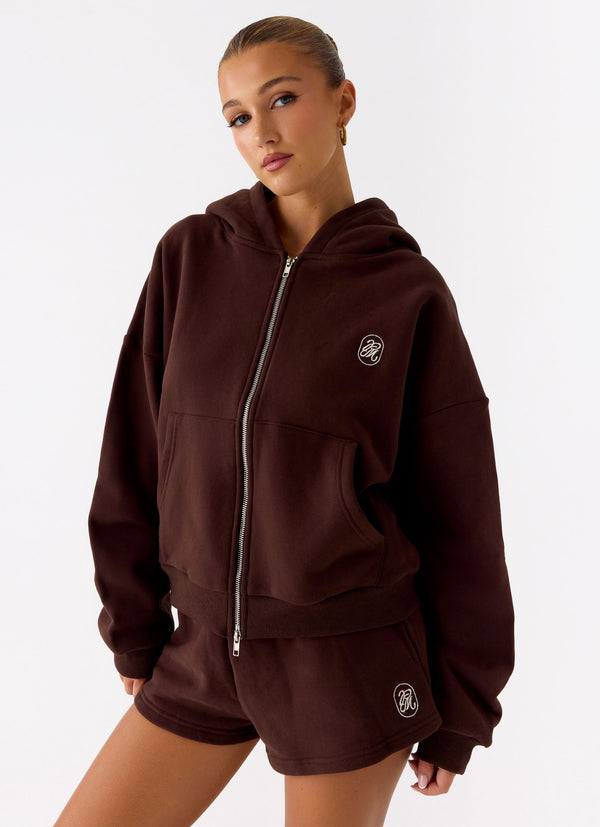 peppermayo Peppermayo Exclusive - Signature Double Zip Up Hoodie - Chocolate
