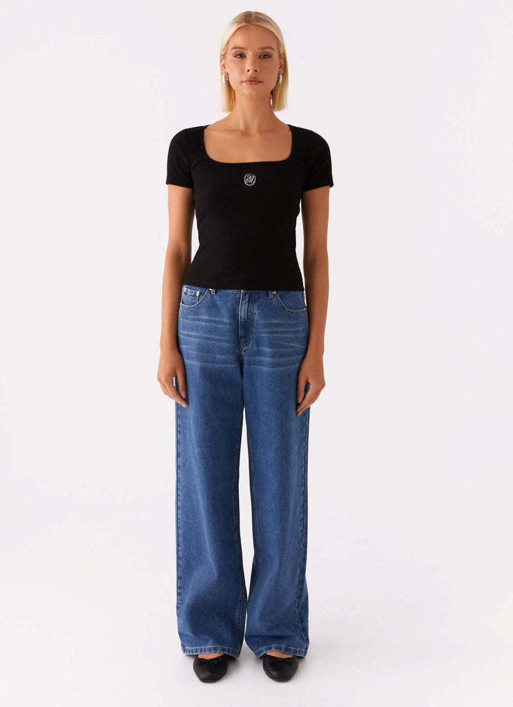 Peppermayo Peppermayo Exclusive - Signature Monogram Square Neck Top - Black