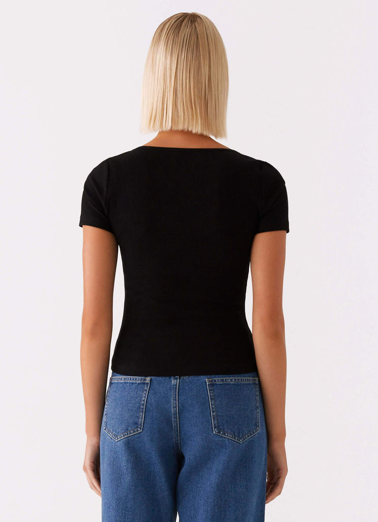 Peppermayo Peppermayo Exclusive - Signature Monogram Square Neck Top - Black
