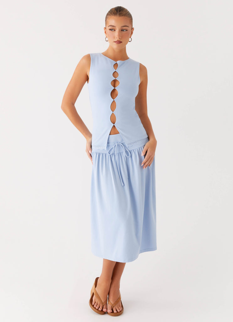 Peppermayo Peppermayo Exclusive - Silver Tides Midi Skirt - Blue