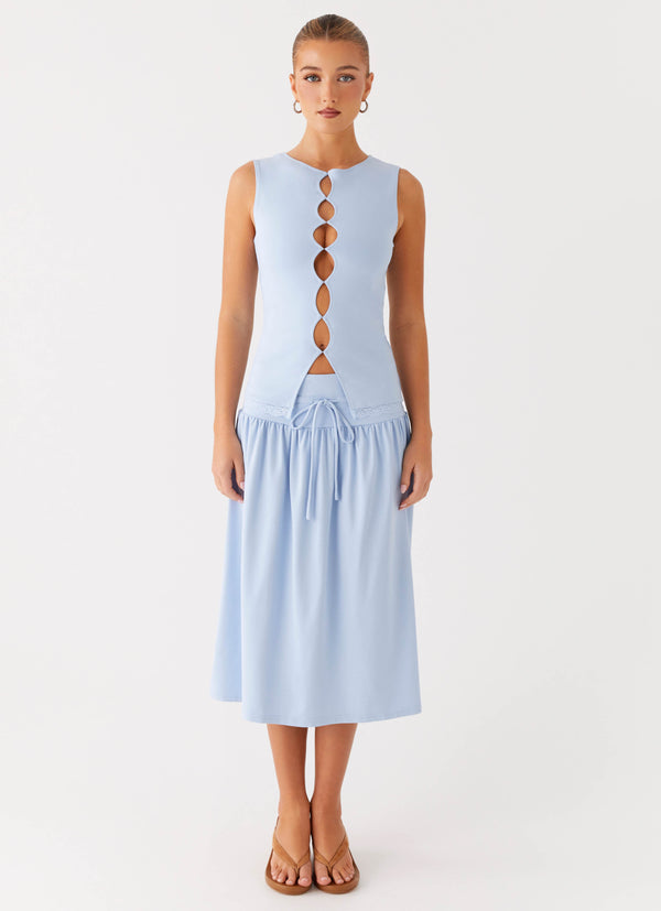 peppermayo Peppermayo Exclusive - Silver Tides Midi Skirt - Blue
